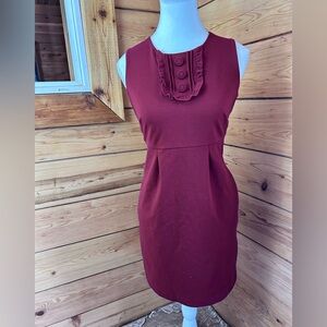 Banana Republic Burgundy Sheath‎ Dress Ruffle Neck Pockets Stretch Sz 2